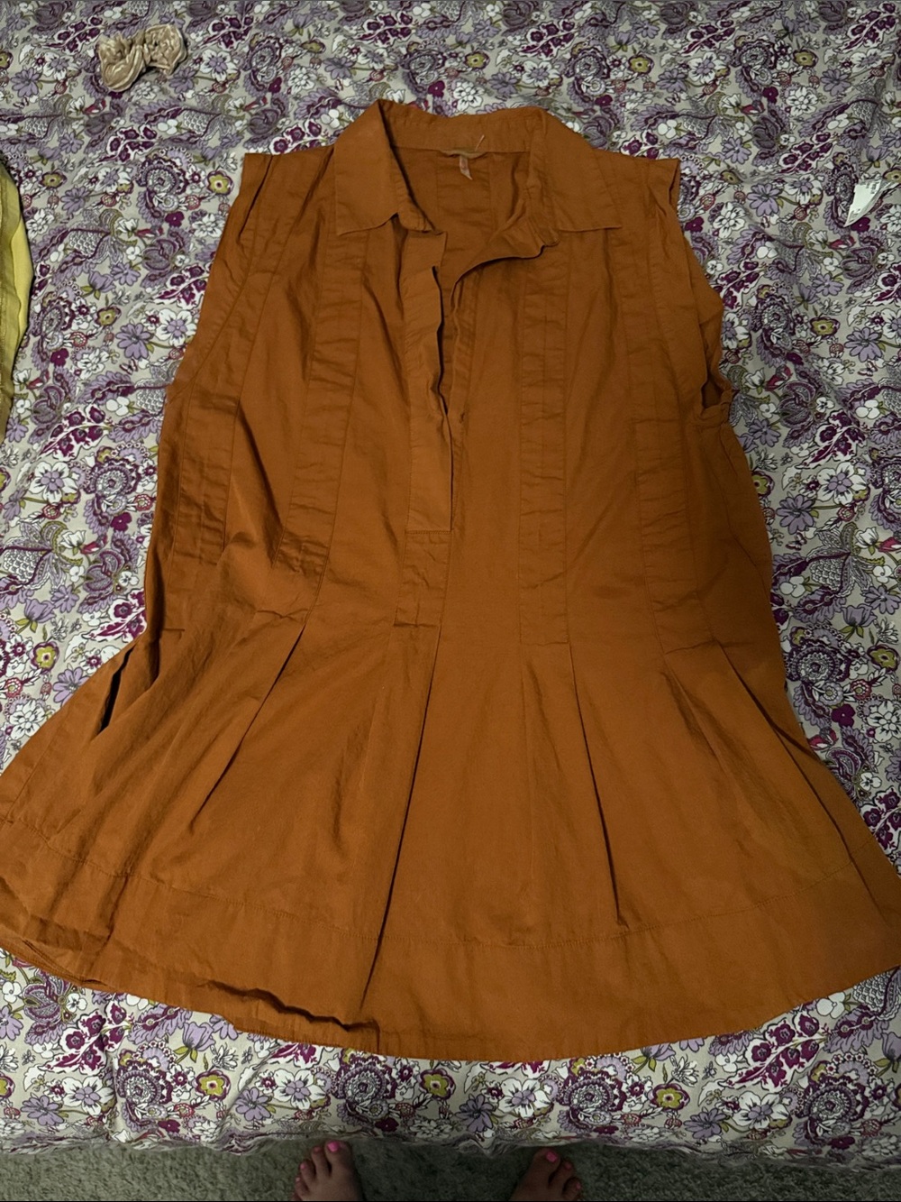 Free People Burnt Orange Pleated Sleeveless Tunic